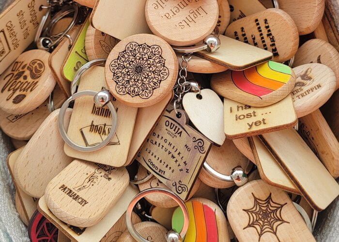 Monkeybear Creations artisan workstation with tools and wood pieces